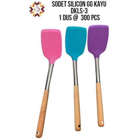 spatula silicone color wooden handle / sutil silikon gagang kayu tahan panas / sodet alat masak