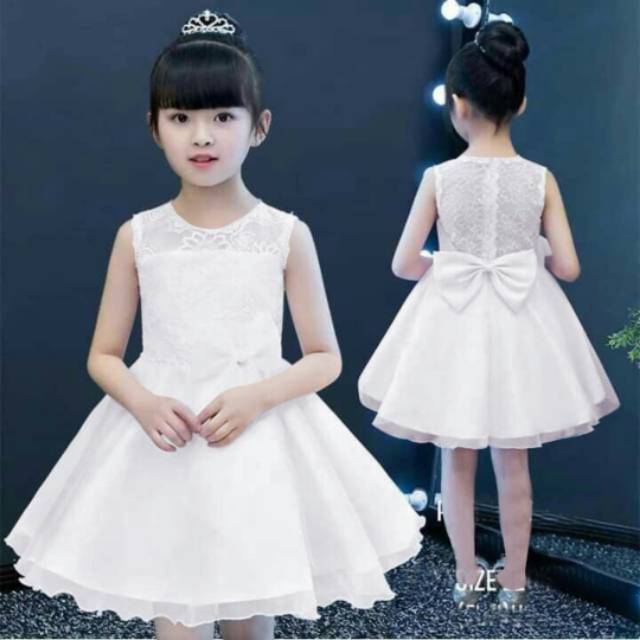 Dress Anak Perempuan Usia 3 5 Tahun Putih Pita Cantik Imut Pesta