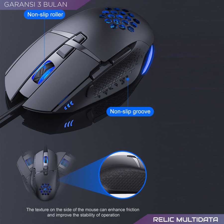 Mouse Gaming Ergonomis 7200DPI 4 LED USB 8 Buttons Aksesoris Laptop Desktop Relic T90 Termruah Premium