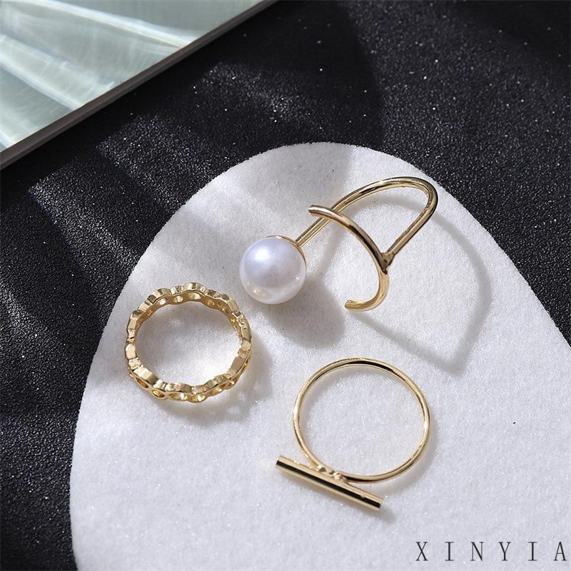 3pcs Cincin Jari Telunjuk Hias Mutiara Untuk Wanita