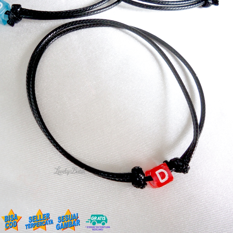 Lovelybutik Gelang Inisial Huruf Alfabet Tali Hitam A-M Gelang Persahabatan Couple Aesthetic Pacar