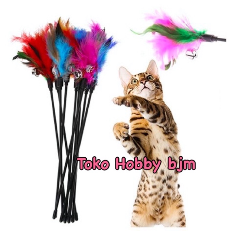 Mainan kucing - tongkat cat toys cat teaser stick mainan kucing tongkat stik bulu lonceng