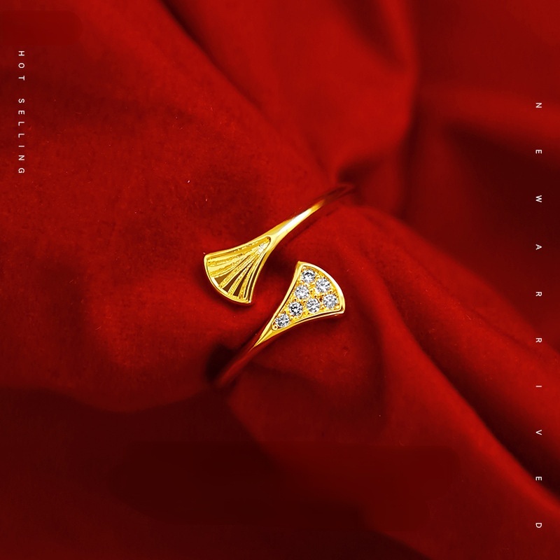 Cincin Lapis Emas Asli Kadar 375 Bentuk Daun Hias Berlian Imitasi Gaya Korea Untuk Wanita