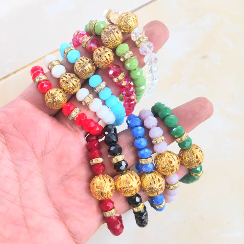 Gelang kristal doff variasil / Gelang kristal dewasa warna warni / Gelang kristal elastis