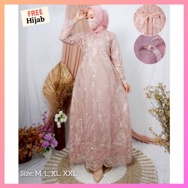 Gamis Brokat Tile | Gamis Pesta Busui | Dress Brukat Tile | Gamis Brukat Jumbo (FREE HIJAB)