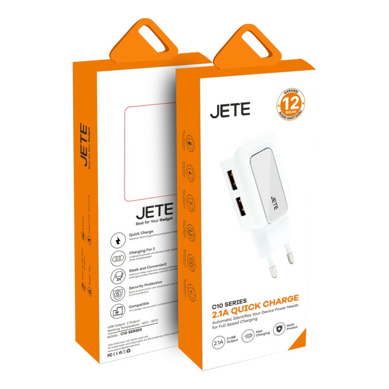 Kepala Charger | Adaptor Hp Fast Charger Dual Output JETE C10  - Garansi 2 Tahun