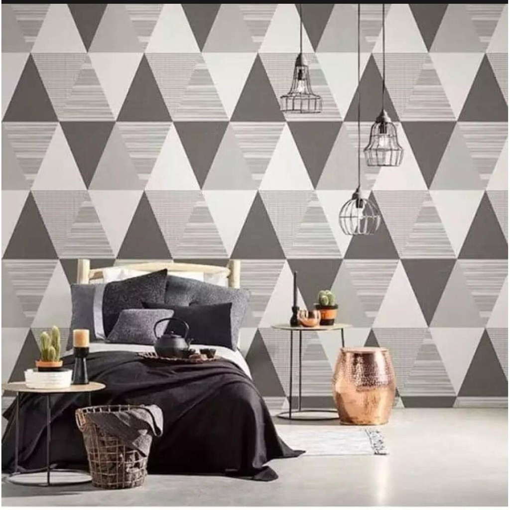 Wallpaper Sticker Dinding Motif Segitiga Abu-abu ukuran 45cm x 10m