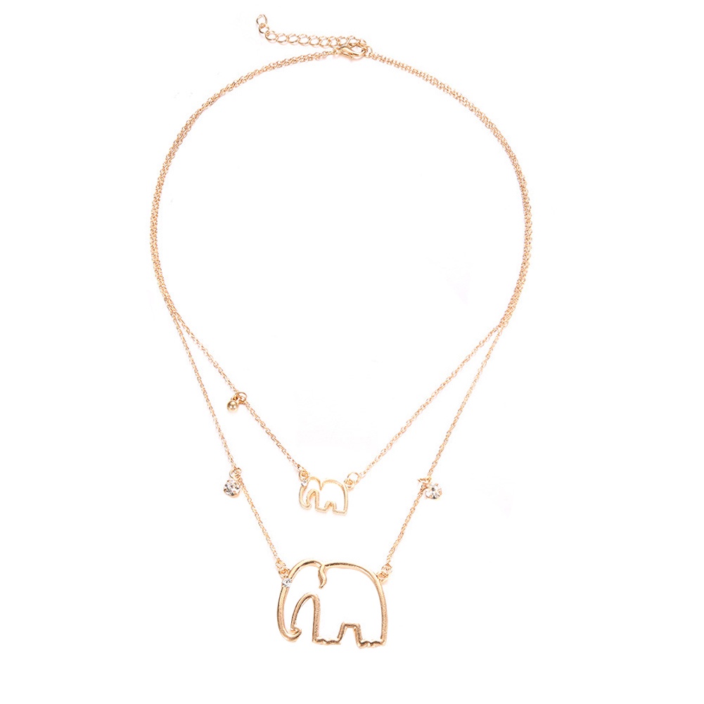 Hu Hu Hu Hu Hu Alat Bantu Pasang Kacamata♡ Kalung Rantai Double Layer Dengan Liontin Bentuk Gajah Untuk Wanita