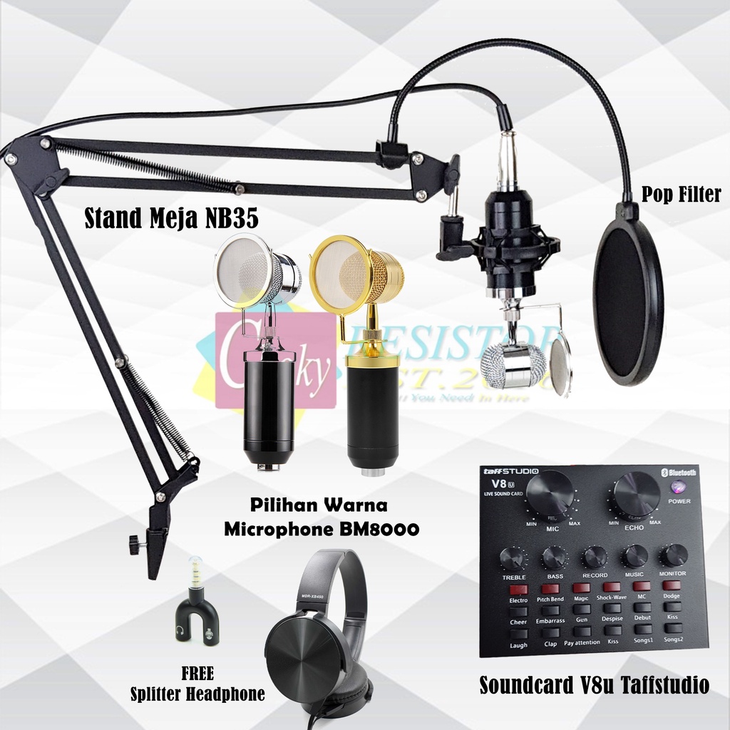 Paket Microphone Condenser BM8000 Plus Sound Card V8 Untuk Karoke, Live
Streaming, Smule or Bigo
