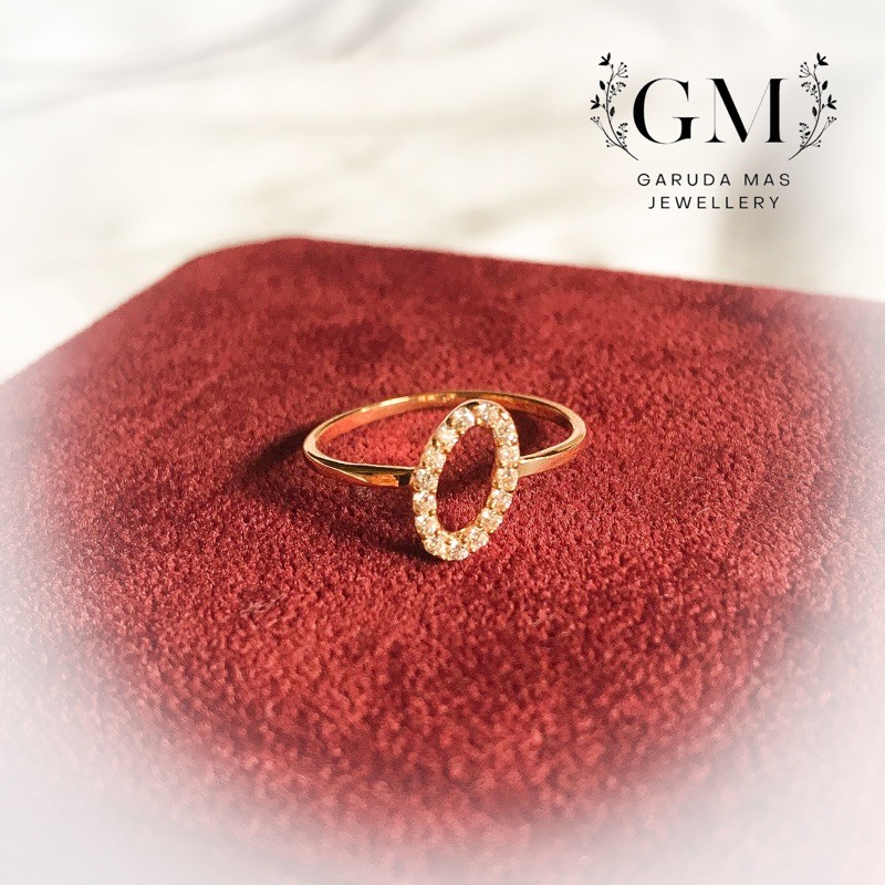 Cincin Emas Asli Kadar 375 UBS Motif Oval/ Huruf O Murah