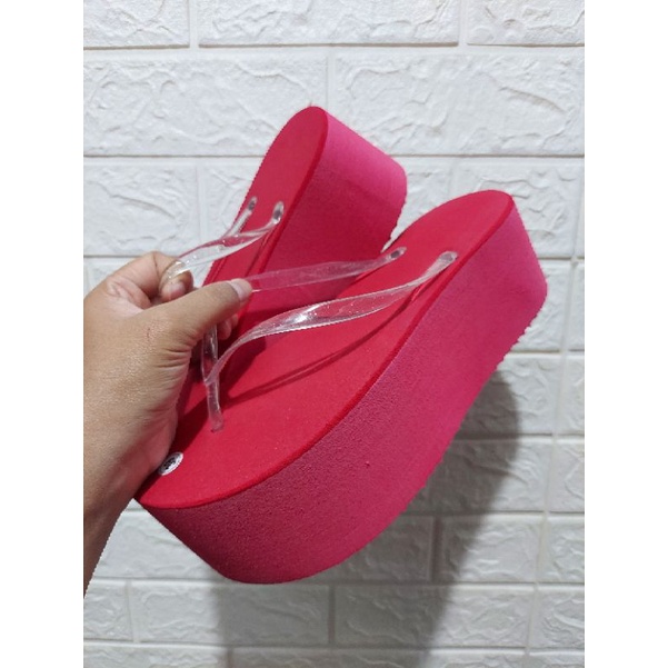 SANDAL FLAT POLOS MERAH HEELS 7CM