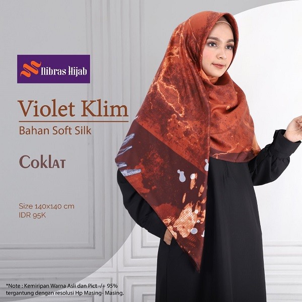 NIBRAS HIJAB VIOLET KLIM BAHAN SOFT SILK HIJAB SEGI EMPAT MUSLIMAH MOTIF MODERN BERKUALITAS