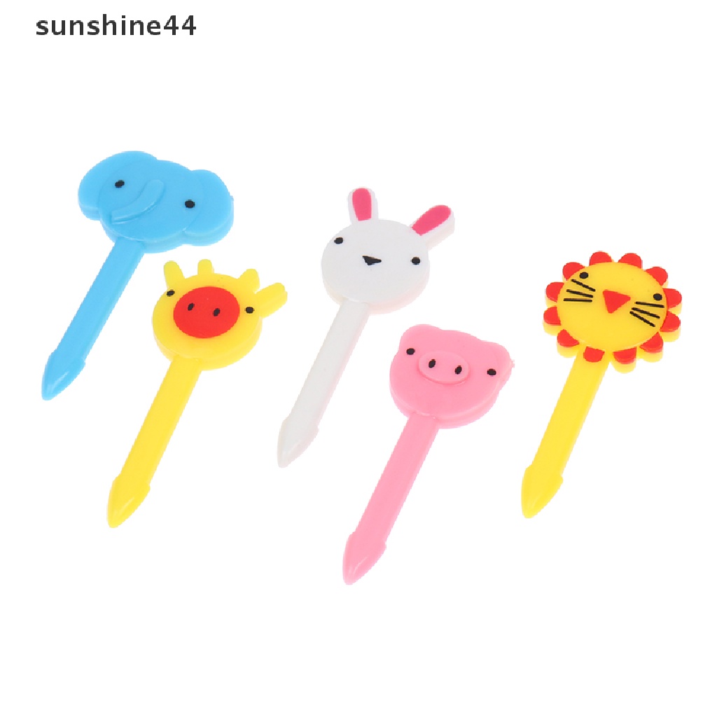 Sunshine 10Pcs Garpu Buah / Kue / Snack / Dessert Mini Desain Kartun Hewan Peternakan Untuk Anak