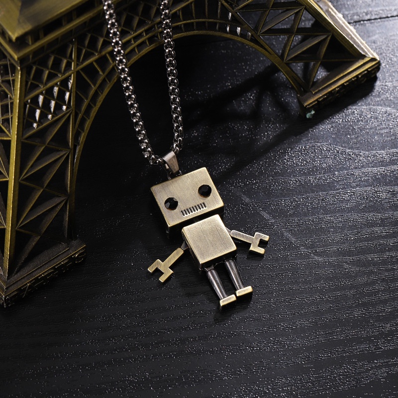 Kalung Rantai Liontin Robot Kubus Bahan Stainless Steel Gaya Hip-hop Untuk Pria Dan Wanita