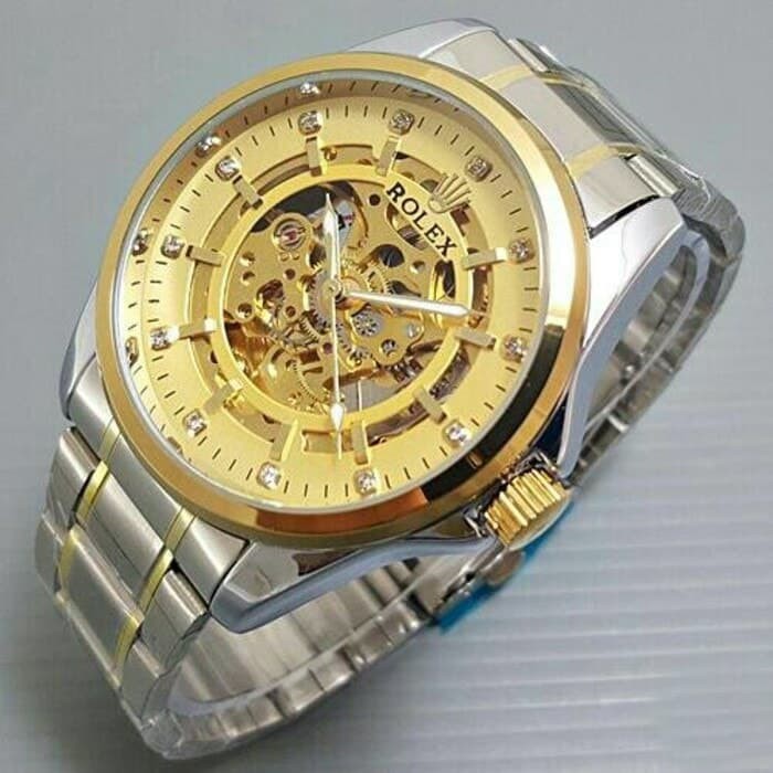 JAM TANGAN PRIA ROLEX AUTOMATIC BESAR SILVER GOLD (GOLD FULL)