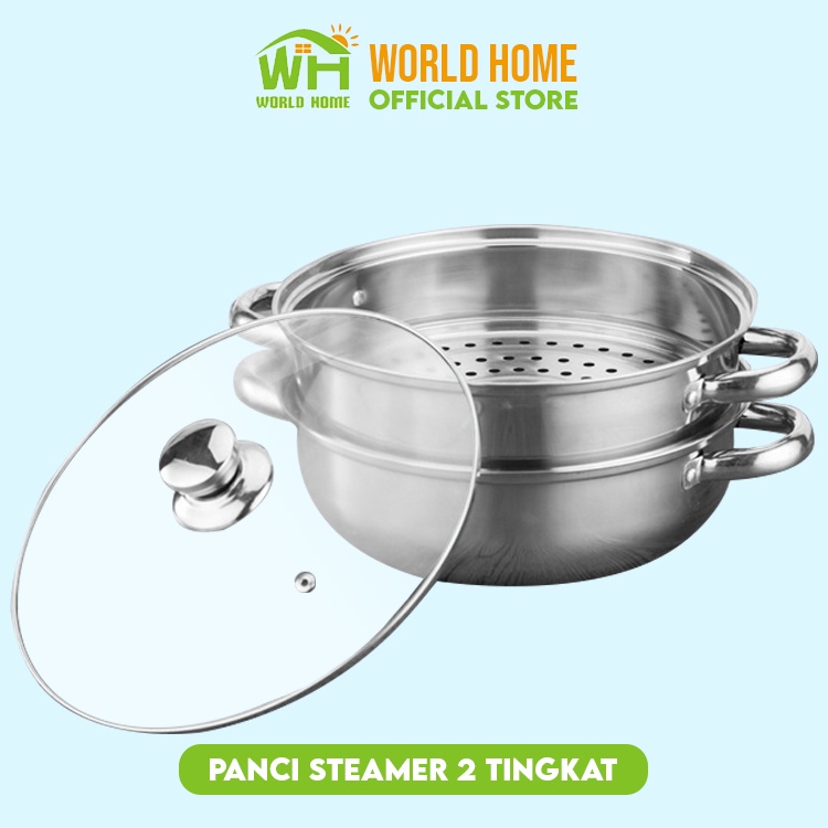 Panci Steamer Stainless 2 Tingkat 27,5cm Panci Kukus 2 Susun Stainless Steel-Steamer Stainless Steel