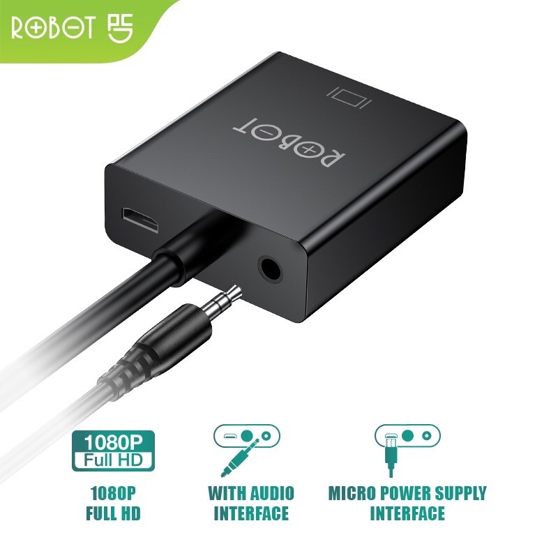 ROBOT RHV20 HDMI TO VGA Adapter Laptop/PC 1080P (With Audio &amp; Power Supply) Black - Garansi 1 Tahun