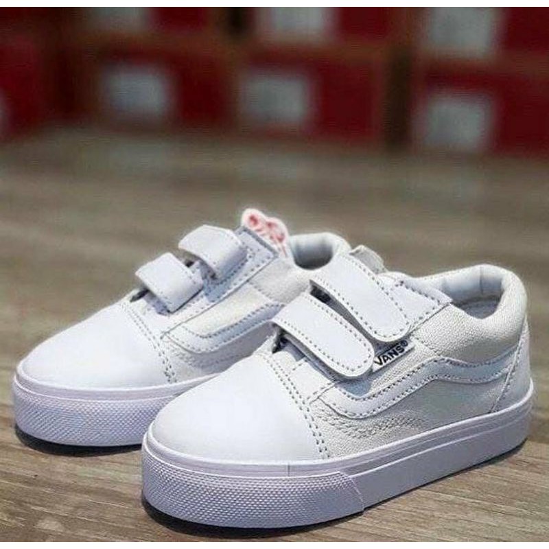 PROMO SEPATU TERLARIS VANS VELCRO BLACK HITAM PUTIH POLOS FULL WHITE KADO HADIAH ANAK LAKI PEREMPUAN