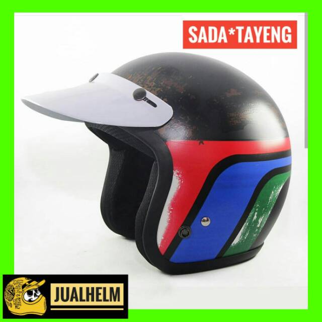 Helm Retro Sada Tayeng Hitam Doff ( Helm Classic / Helm Klasik / Helm Bogo / Helm Vespa )