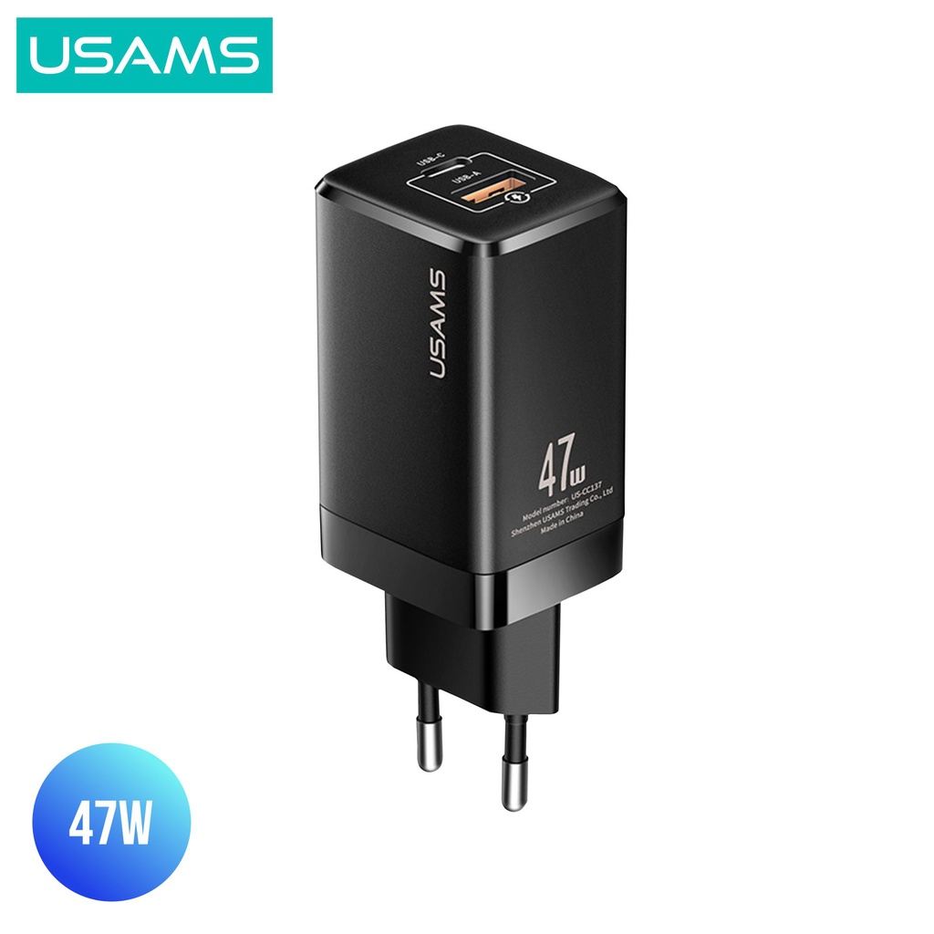 USAMS T41 Adaptor Kepala Charger Mini Fast Charger GaN 47W 5A QC PD AFC SCP VOOC