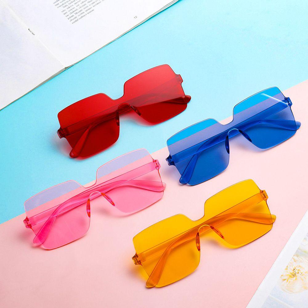 R-flower Square Sunglasses Party Favor Warna Permen Transparan Tanpa Bingkai