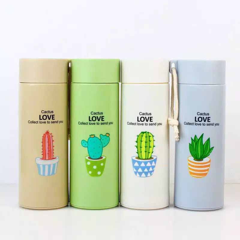 Souvenir Botol Minum Kaca Unik Motif Kaktus  - Botol Minum viral Tumbler Anak