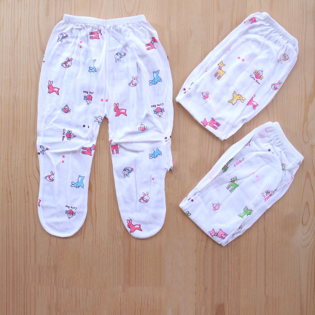 6 Pcs Celana Panjang Bayi Tutup Kaki -  Warna Dasar Putih Motif