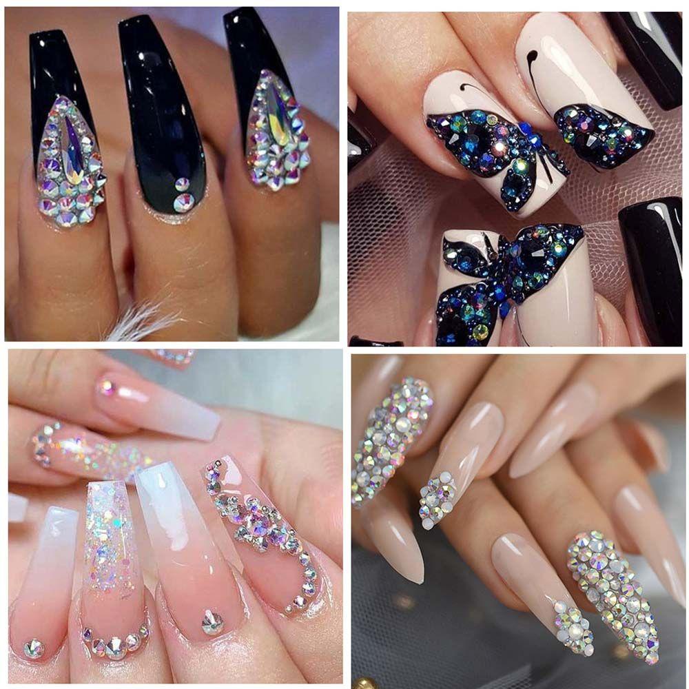 AUGUSTINA Agustina Nail Art Rhinestones Akrilik Berlian Tidak Teratur Manik-Manik Datar Kembali Perhiasan Kristal DIY Dekorasi Nail Art