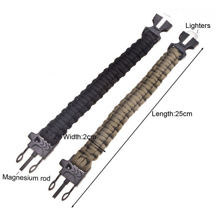 Paracord Survival Bracelet with Magnesium Flint Fire Starter - Black