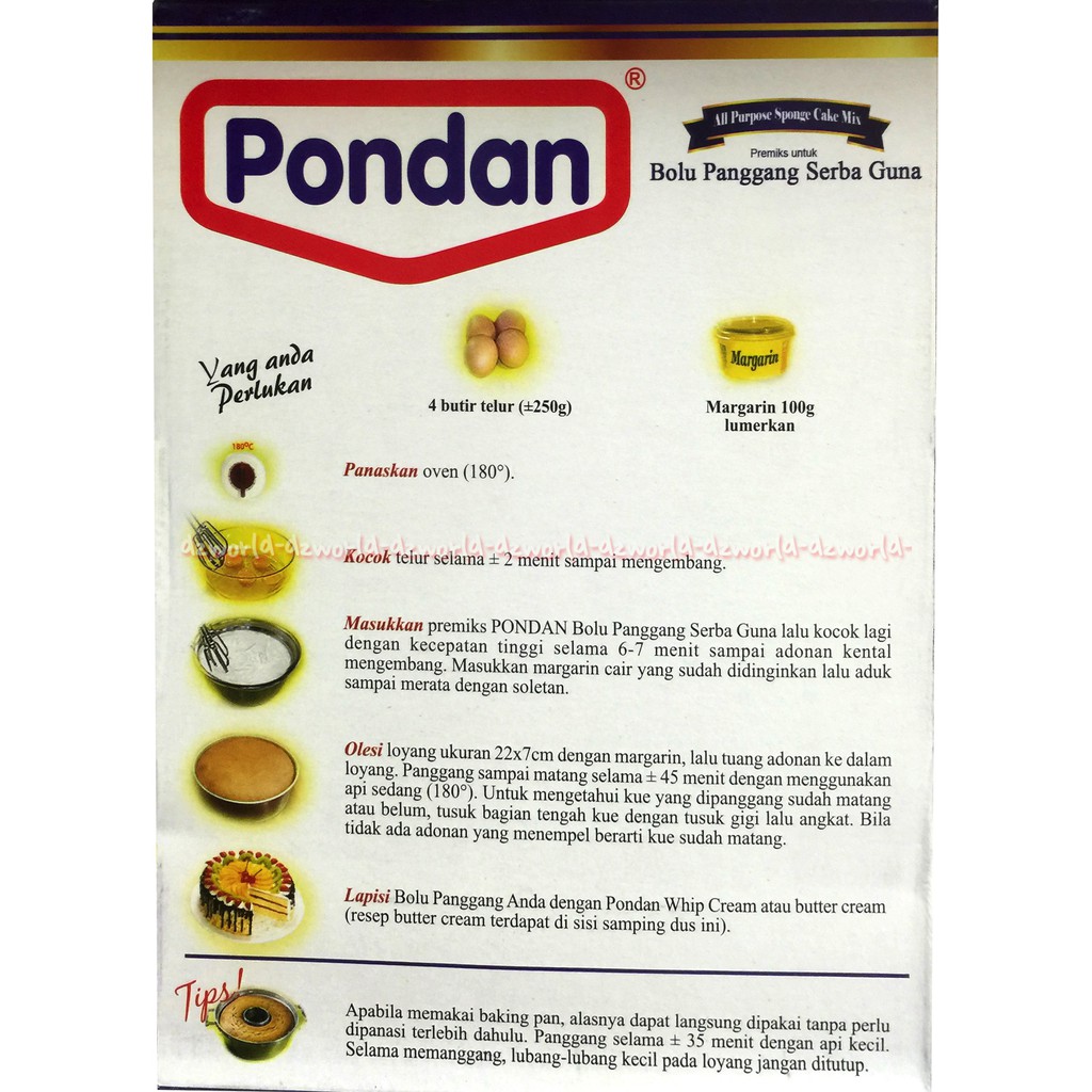 Pondan Sponge Cake Kue Spon 315gr Tepung Kue Instant Bolu Panggang Serba Guna Premiks Instan Membuat Kue Bolu Panggang