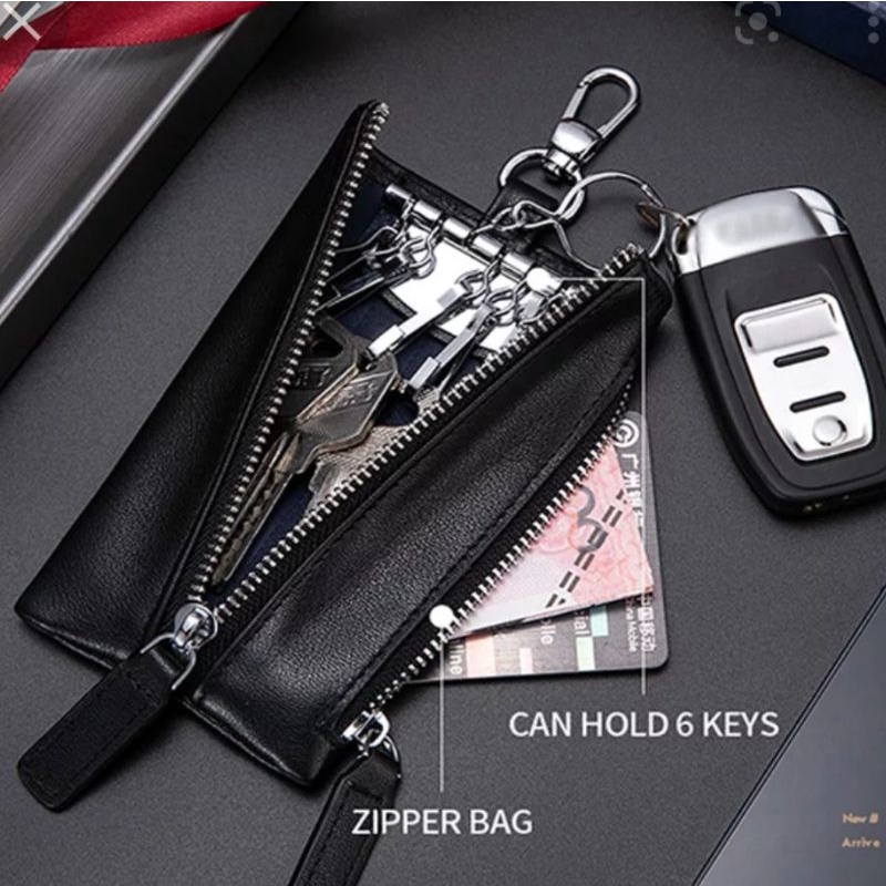 gantungan kunci dan dompet STNK mobil kulit asli Zipper premium