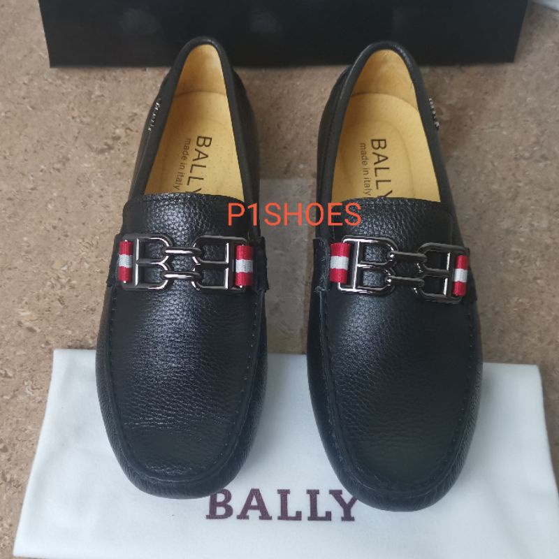 sepatu pria loafer bally Mirror quality model slip on cowok hitam kulit asli