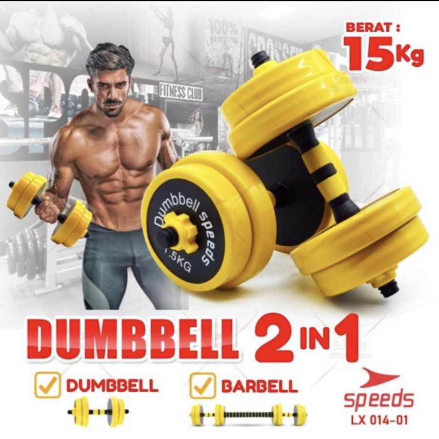 Dumbell KARET 15kg barbel Set Max angkat beban Fitness Speeds 014-1