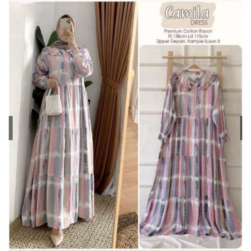 CAMILA DRESS// GAMIS RAYON//HOMEDRESS GARIS YUPPI