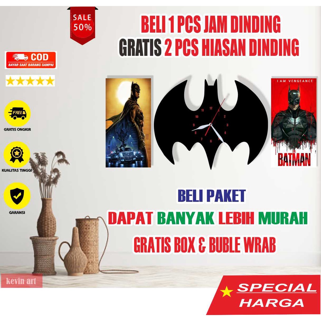 JAM DINDING BESAR KARAKTER BATMAN LOGO SUPERHERO GRATIS HIASAN DINDING 1 SET DEKORASI DINDING PAJANGAN DINDING  AKSESORIS KAMAR TIDUR RUANG TAMU UNIK DAN KEREN AESTHETIC GLOW IN THE DARK MINIMALIS ARTISTIK TEMPEL TEMBOK STIKER DINDING WALL DECOR MURAH