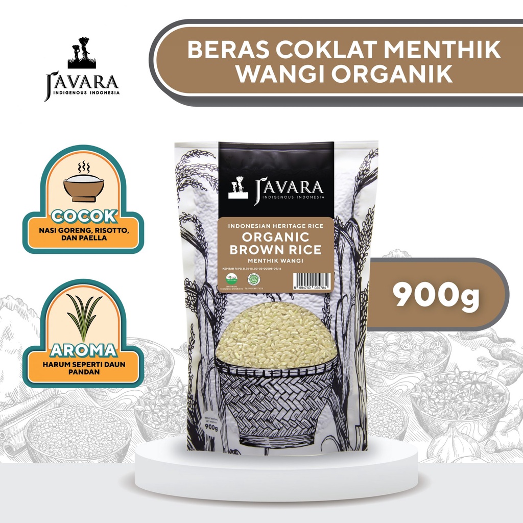 

Javara Organic Menthik Wangi Unpolished Brown Rice | Beras Coklat Menthik Wangi organik | 900g