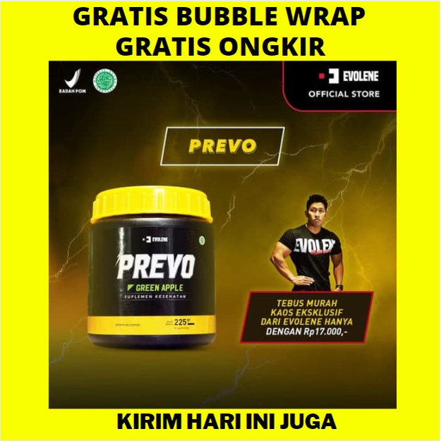 PREVO 1 BOTOL ISI 45 PRE WORKOUT GREEN APPLE BPOM HALAL PREWORKOUT  EVOLENE PROTEIN EVOLEN EVOLINE / EVOMASS 912 GRAM 2 LBS EVO MAS MASS WHEY PROTEIN SACET ECER SASET PRO PREVOLENE SACHET BONUS CREATIN EVO BAR