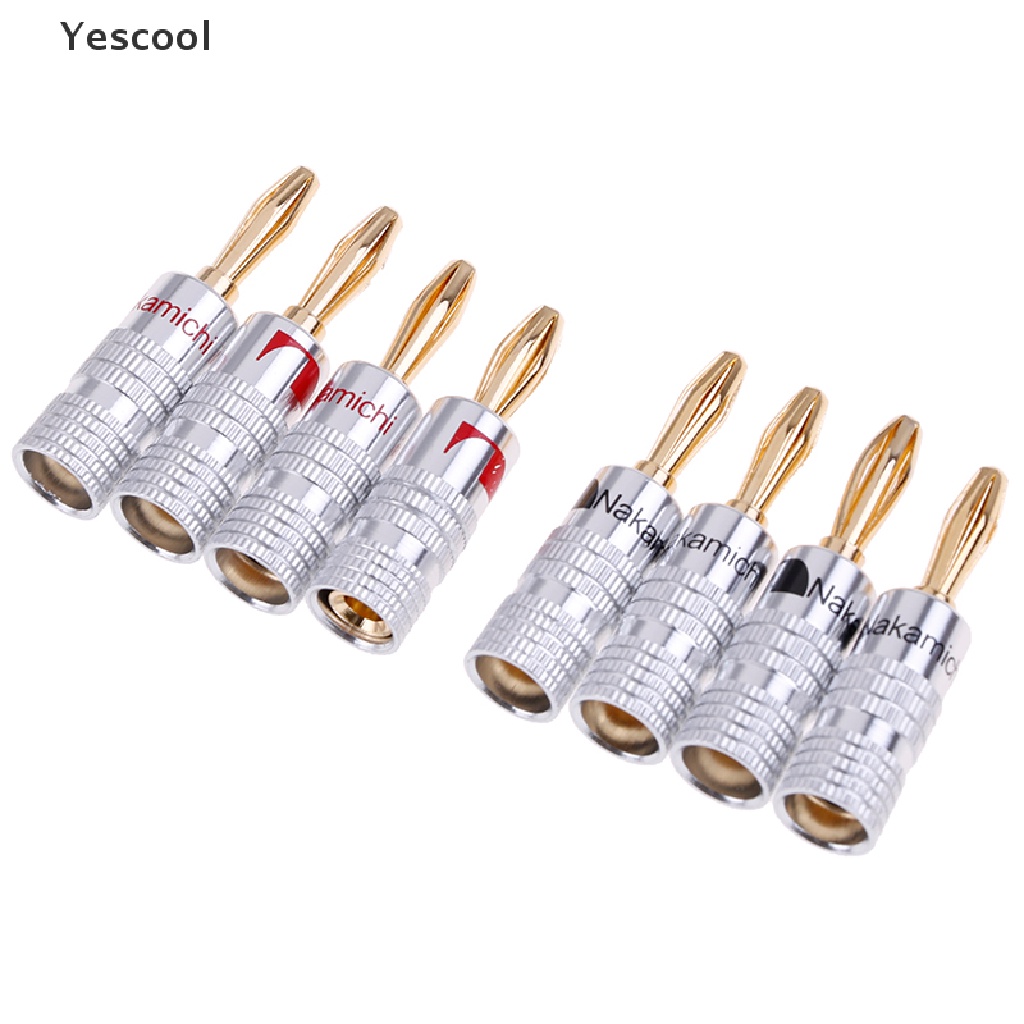 Yescool 4pcs 2 Pasang Konektor Jack Audio banana plug Lapis Emas 24K Untuk Speaker