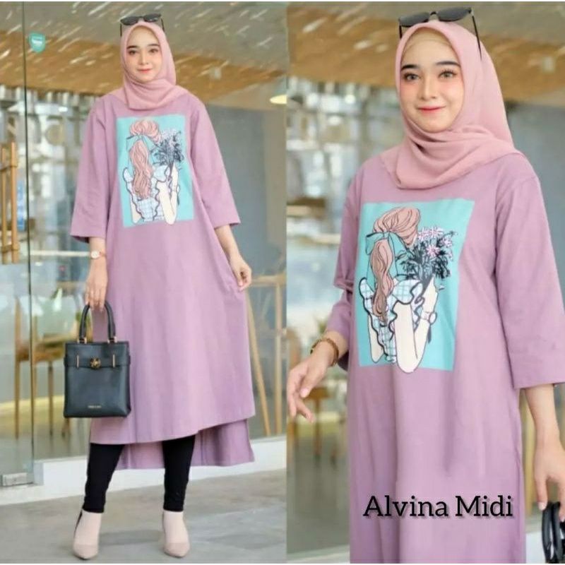 Alvina midi dress terbaru / dress wanita terlaris 2022 / pakaian midi tunik wanita