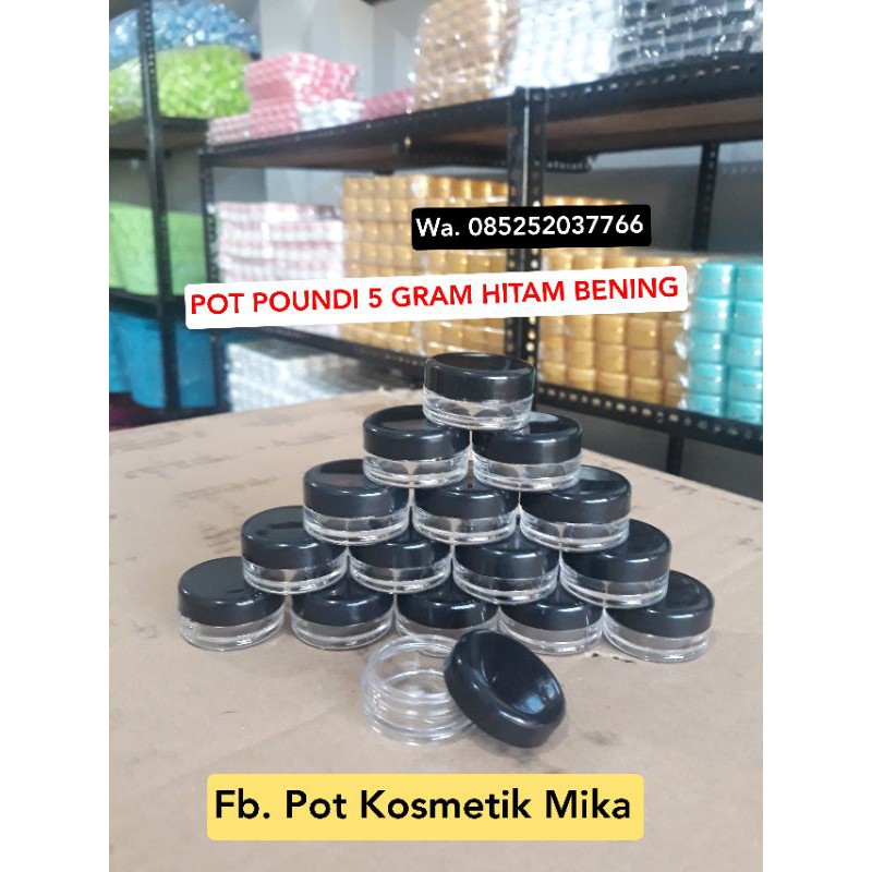 [50 PCS] POT MIKA/POUNDI 5 gram WARNA HITAM BENING