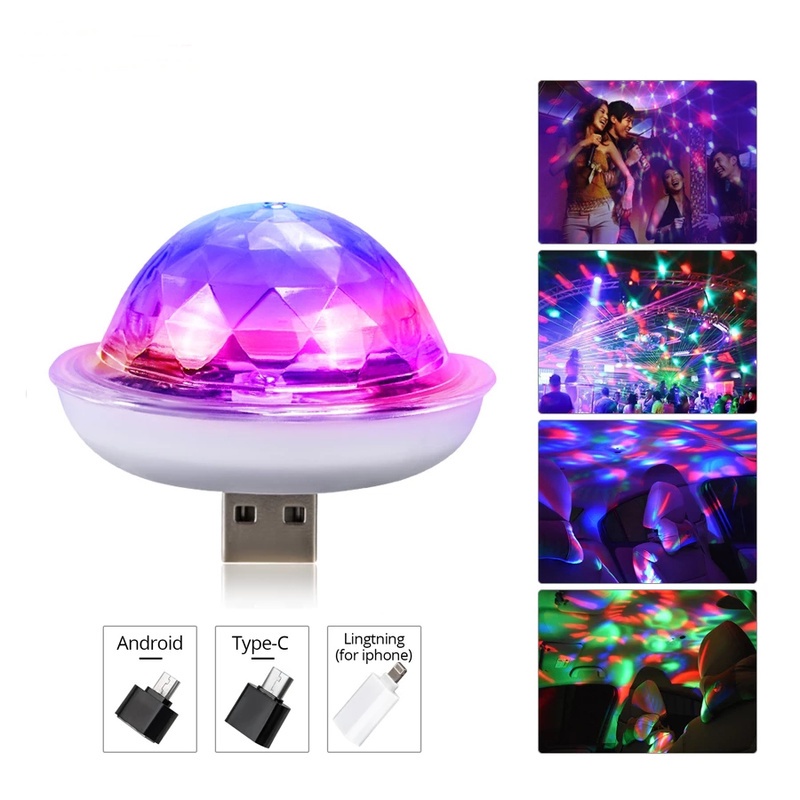 Lampu Bola Kristal Mikro Rgb Mini Usb Universal Dengan Sensor Suara Untuk Mobil / Pesta