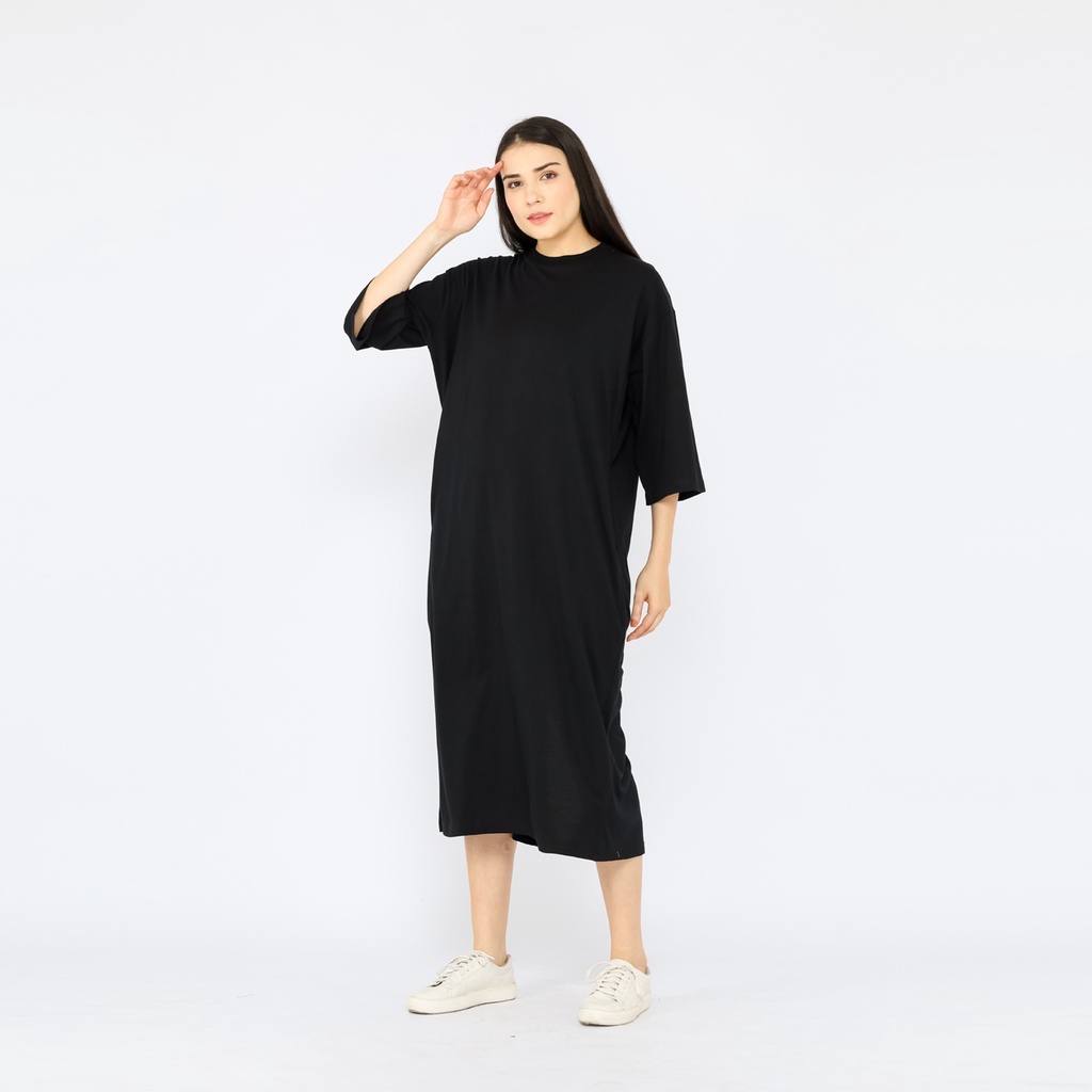 Atasan Dress Oversize Wanita Muslim 7/8 LD130 super comfy Hitam