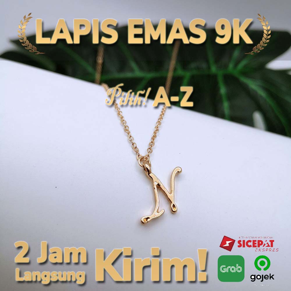Kalung Huruf Inisial A-Z Lapis Emas 18K Kalung Berlian IMN111-N--M74