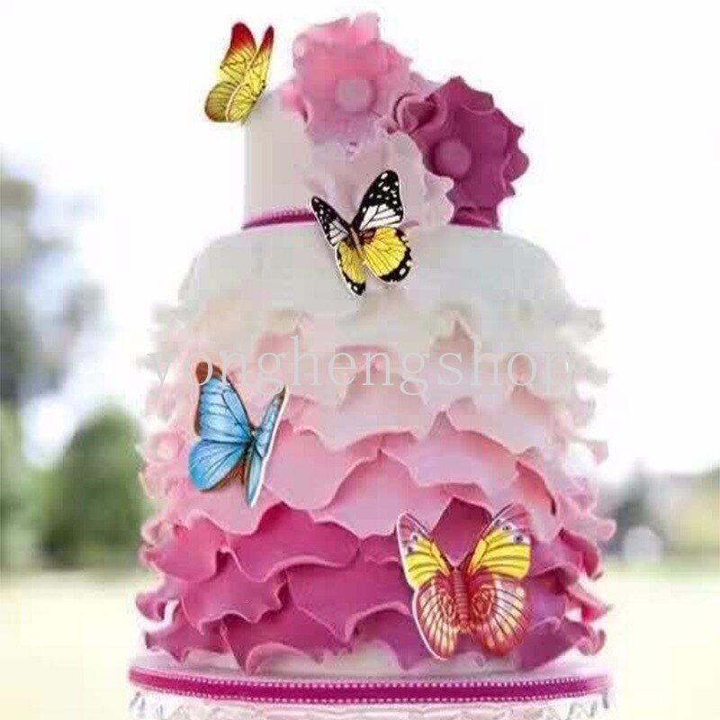 100 / 360pcs Topper Kue Bentuk Bunga Butterfly Untuk Dekorasi Pesta Pernikahan