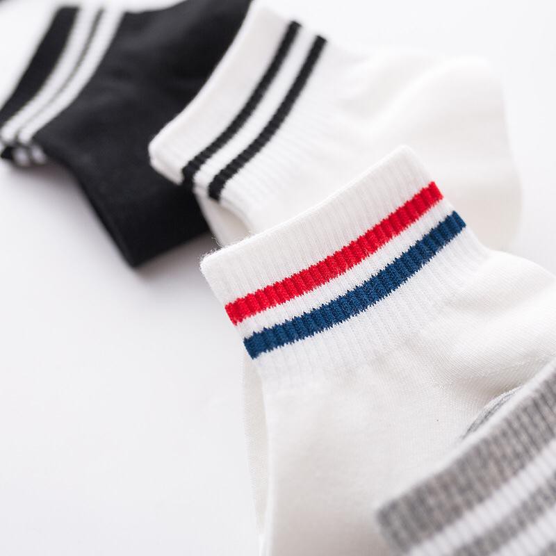 ☛TK☚ R140 Kaos Kaki Garis Korea Style Casual Sport Motif Garis Bahan Katun Warna Polos Medium Sock