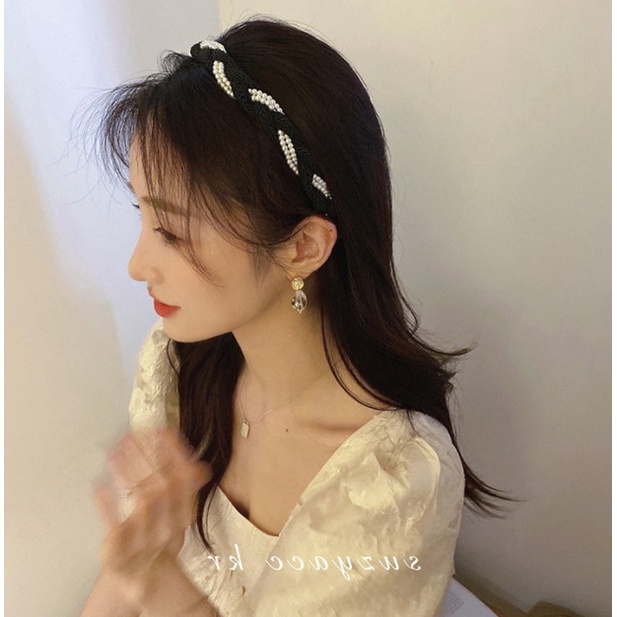 Bando Bandana Korea Wanita Kepang Mutiara Emas / Bando Pesta Hara