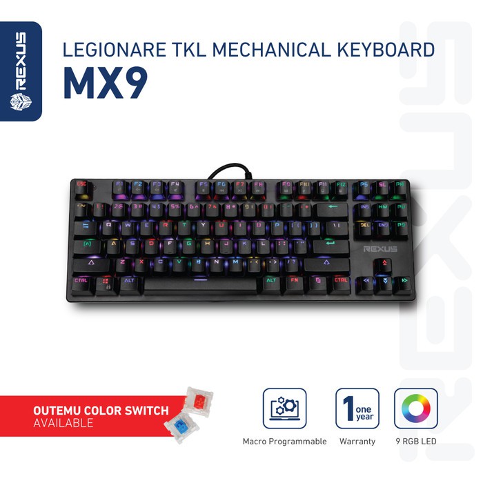 Keyboard Rexus MX9 TKL RGB - Rexus Keyboard Gaming Mechanical Legionare MX9 TKL RGB