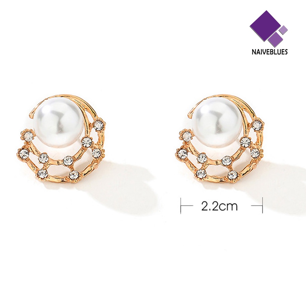 Anting Stud Mutiara Berlian Imitasi Model Hollow Untuk Wanita