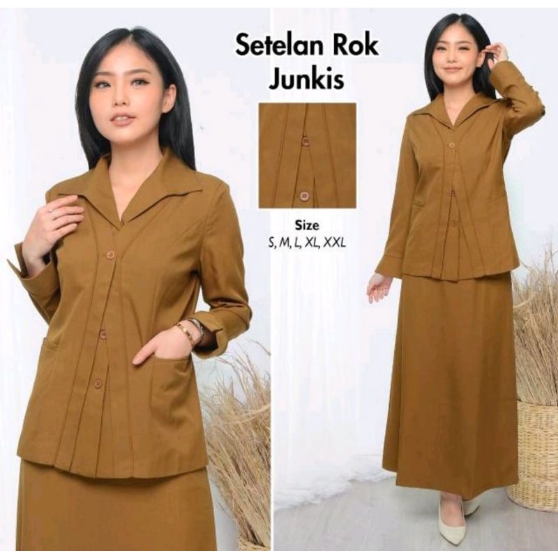 Blazer Wanita Baju Dinas Wanita Khaki Stelan Rok Seragam Pemda Coklat Tua Baju Pemda KHEKI