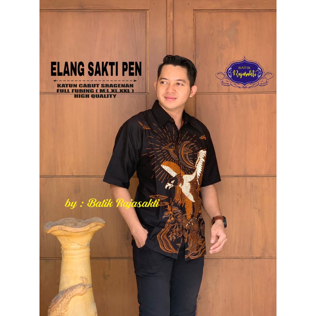 ELANG SAKTI SERI RAJASAKTI KEMEJA BATIK SOLO PRIA LENGAN PENDEK LAPIS FURING ATASAN BATIK PREMIUM MODERN KATUN HALUS BAHUWIRYA  BANAMITRA BANAMITRA PUTIH BANGSAWAN BAYU PUTRA BERLIAN BIRU BHARATAYUDA BIMASENA BIRENDRA BIRU INDAH BRAHMAKERTA BRAHMAKERTA